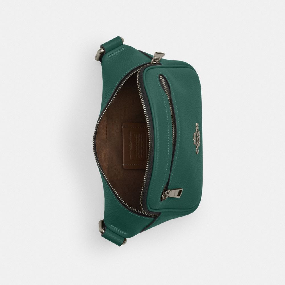 COACH®,Elias Mini Belt Bag,Leather,Belt Bag,Logo,Chest Waist Strap,Casual,Emerald,Inside View,Top View