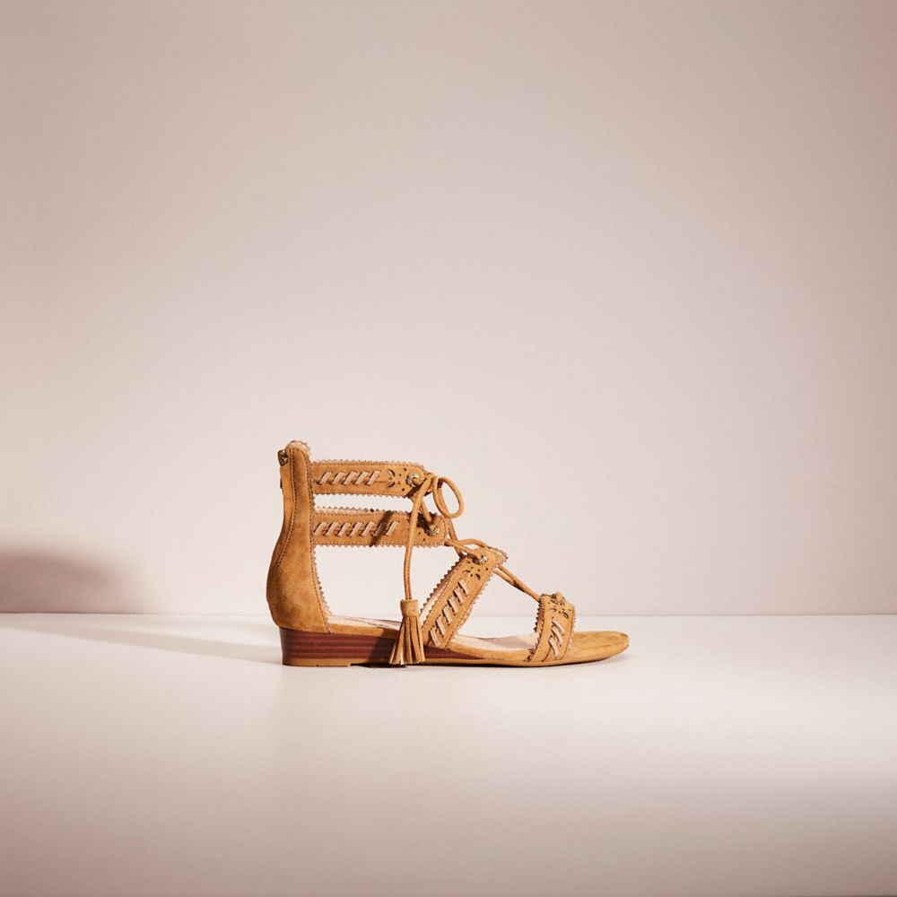 COACH®,RESTORED VIA DEMI WEDGE SANDAL,Snakeskin Leather,Chalk/Natural,Front View