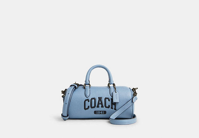 COACH®,LACEY CROSSBODY WITH VARSITY,Leather,Gunmetal/Cornflower,Front View