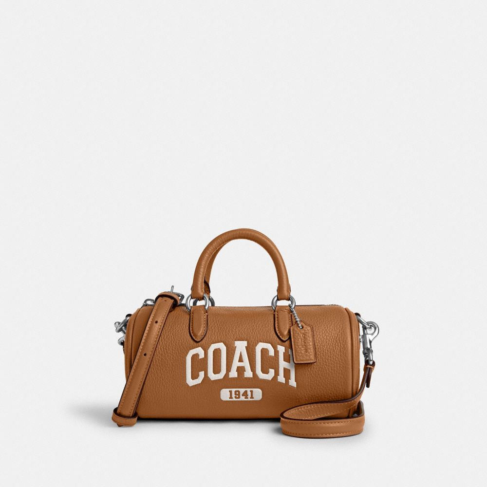 COACH®,LACEY CROSSBODY WITH VARSITY,Novelty Leather,Silver/Light Saddle,Front View
