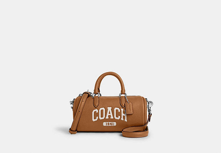 COACH®,LACEY CROSSBODY WITH VARSITY,Leather,Silver/Light Saddle,Front View