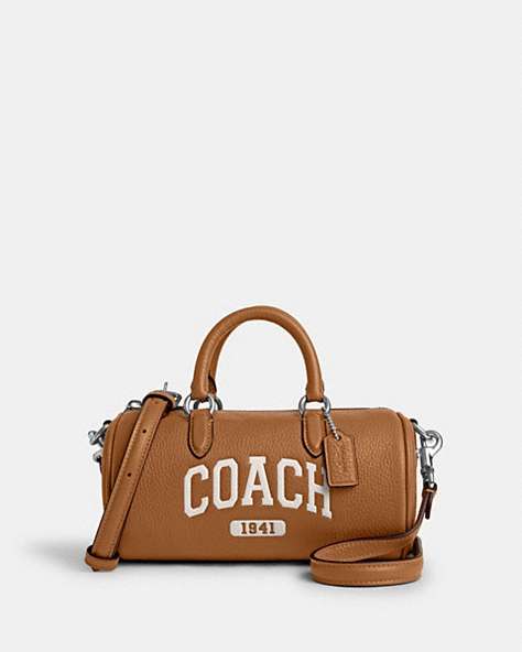 COACH®,LACEY CROSSBODY WITH VARSITY,Leather,Silver/Light Saddle,Front View