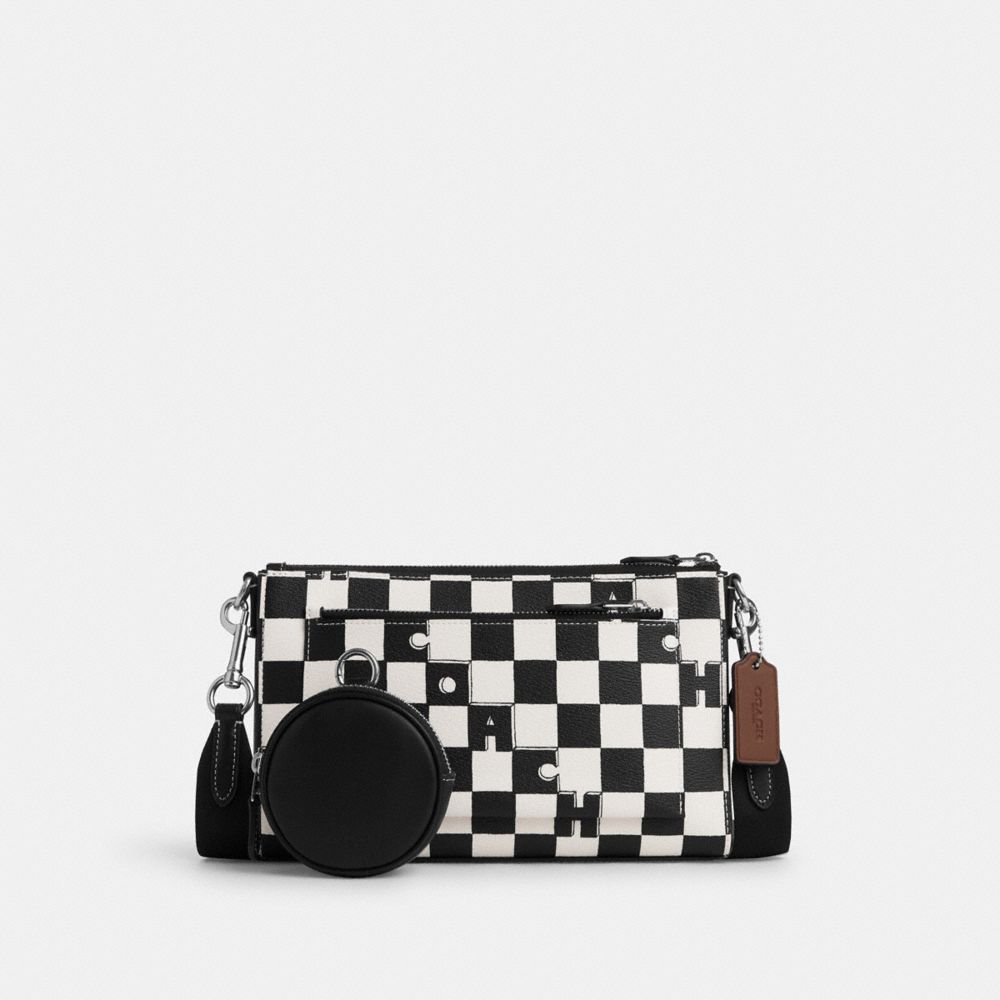 COACH®,HOLDEN CROSSBODY WITH CHECKERBOARD PRINT,Small,Silver/Black/Chalk,Front View
