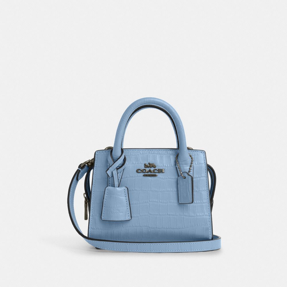 COACH®,ANDREA MINI CARRYALL,Novelty Leather,Mini,Gunmetal/Cornflower,Front View