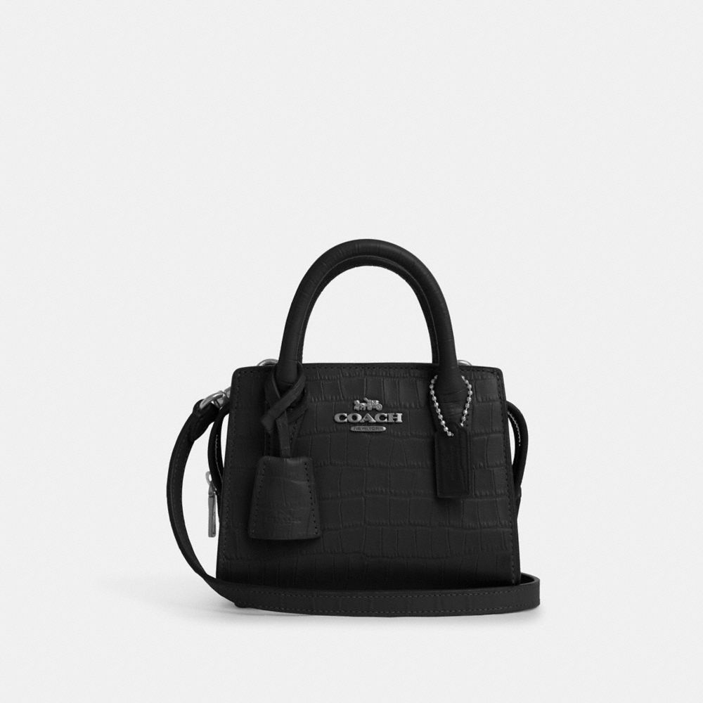 COACH®,MINI FOURRE-TOUT ANDREA,Cuir,Argent/Noir,Front View