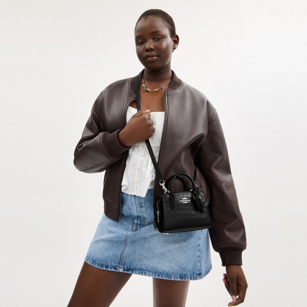 COACH®,Andrea Mini Carryall Bag,Leather,Satchel,Logo,Key Ring,Day Party,Black