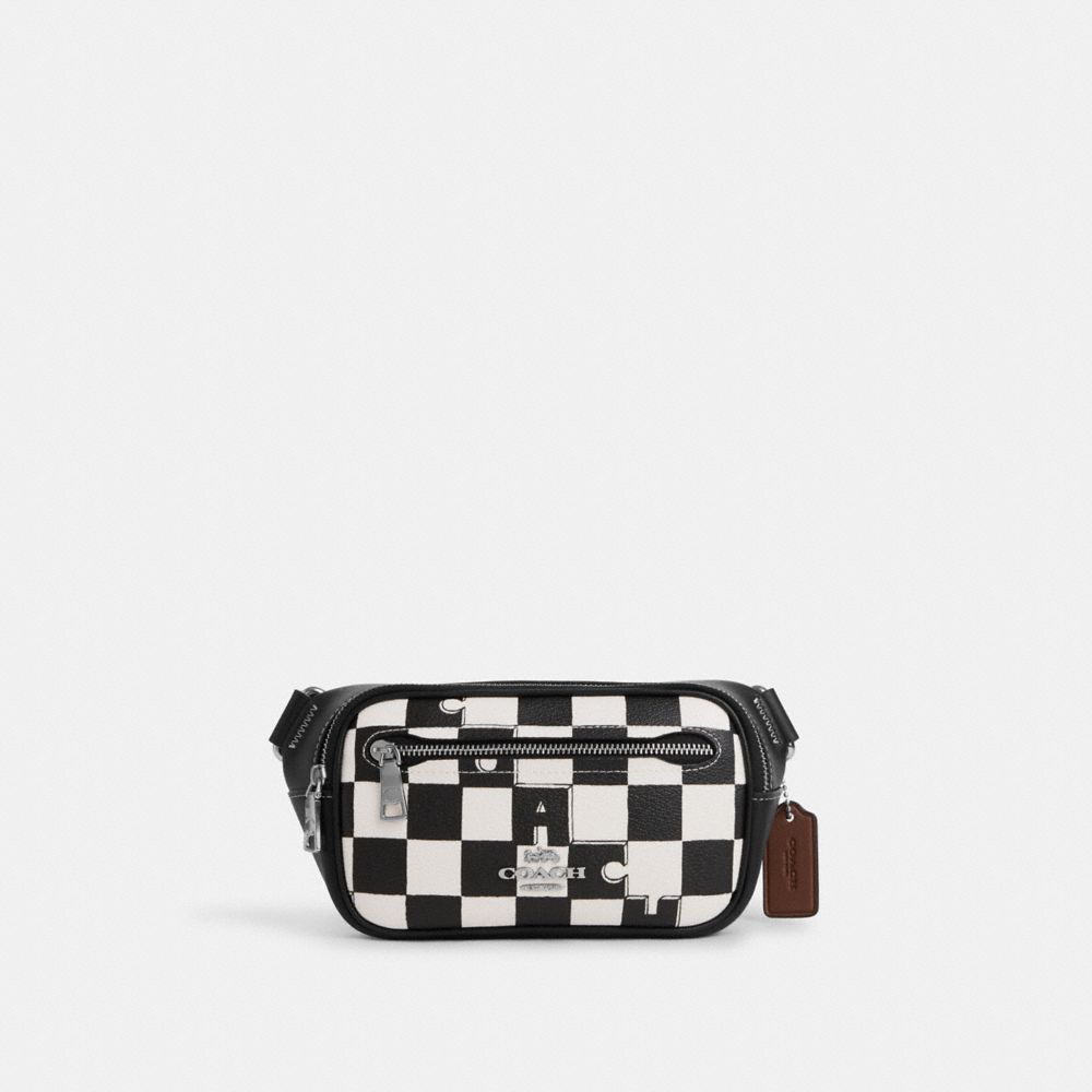 COACH®,ELIAS MINI BELT BAG WITH CHECKERBOARD PRINT,Mini,Silver/Black/Chalk,Front View