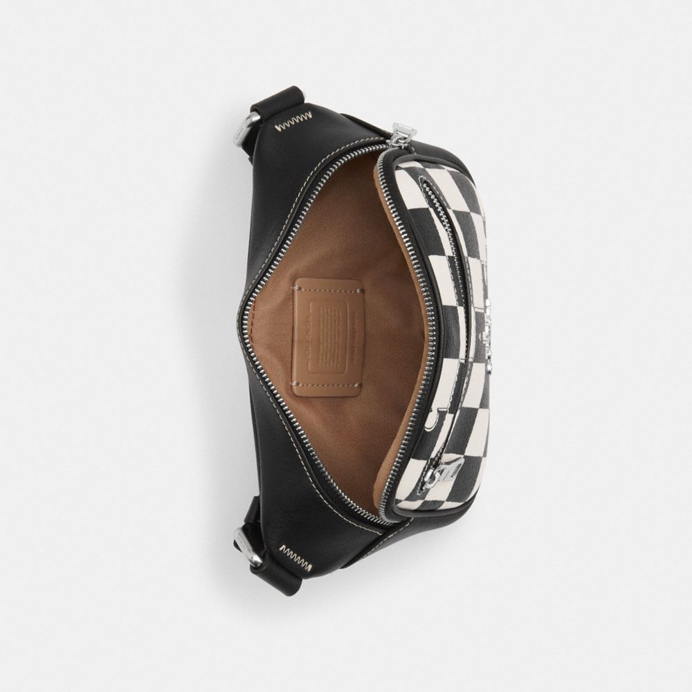 COACH®,Elias Mini Belt Bag With Checkerboard Print,Calfskin Leather,Canvas,Belt Bag,Logo,Word Embellishment,Chest Waist St...,Multi Color,Inside View,Top View