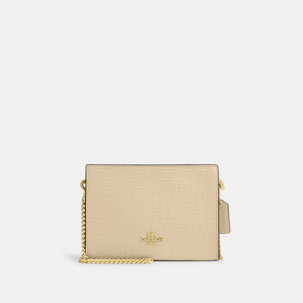 COACH®,Slim Crossbody,Leather,Crossbody,Logo,Gold Metal,Day Party,Beige,Front View image number 0