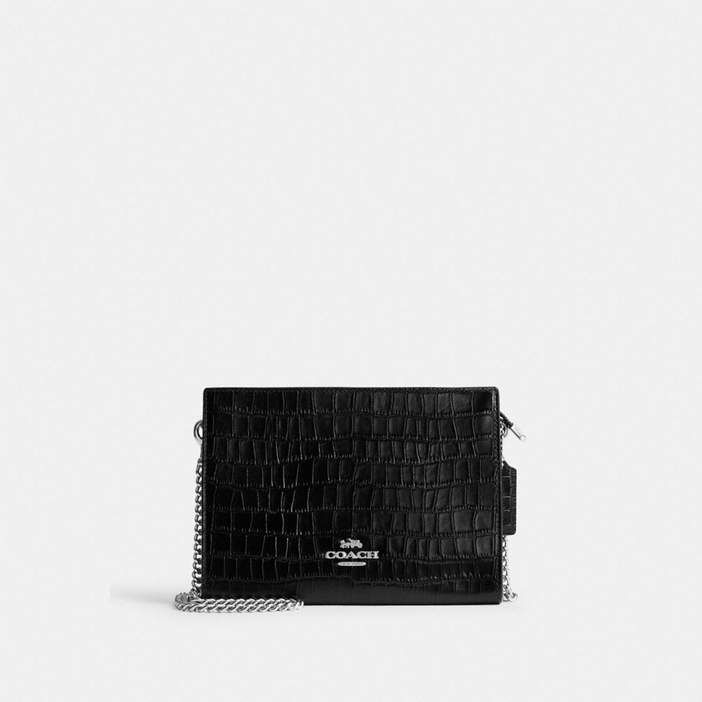 COACH®,FIN SAC À BANDOULIÈRE,Cuir,Argenté/Noir,Front View