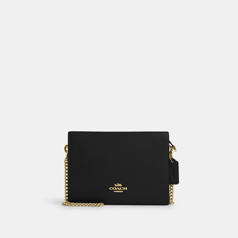 COACH®,Slim Crossbody,Leather,Crossbody,Logo,Gold Metal,Day Party,Black,Front View