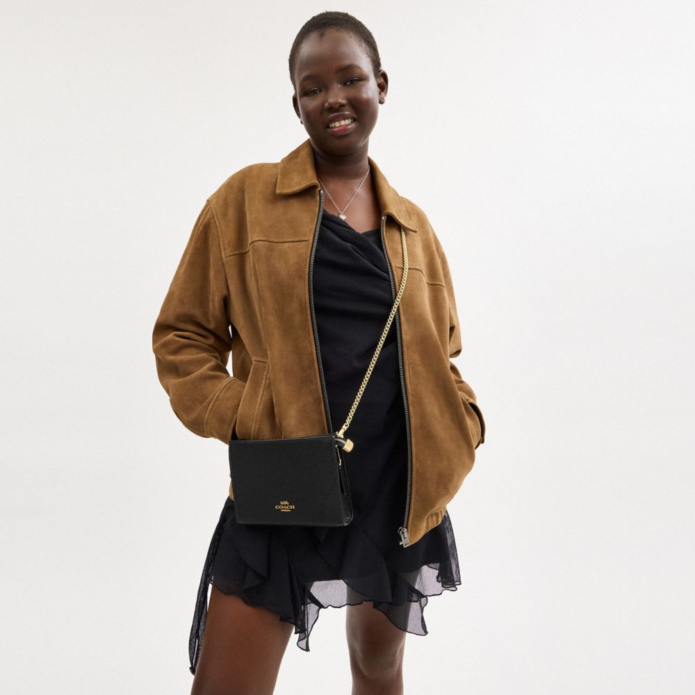 COACH®,Slim Crossbody,Leather,Crossbody,Logo,Gold Metal,Day Party,Black