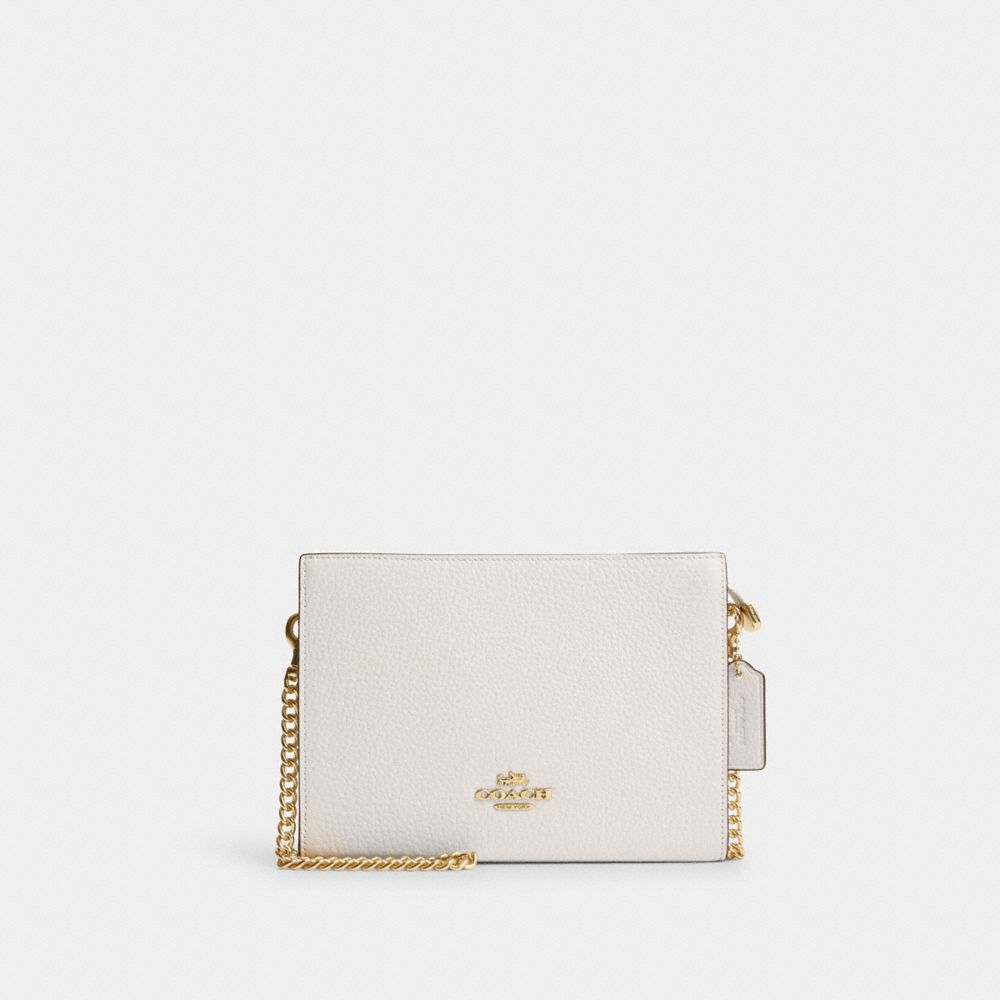 COACH®,SLIM CROSSBODY,Pebbled Leather,Mini,Gold/Chalk,Front View