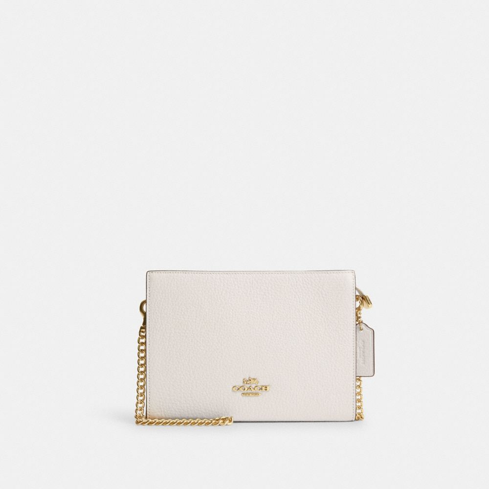 COACH®,Slim Crossbody,Leather,Crossbody,Logo,Gold Metal,Day Party,White,Front View