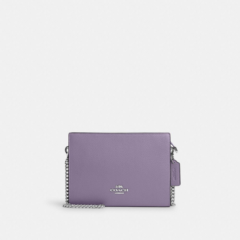 COACH®,SLIM CROSSBODY,Pebbled Leather,Mini,Silver/Light Violet,Front View