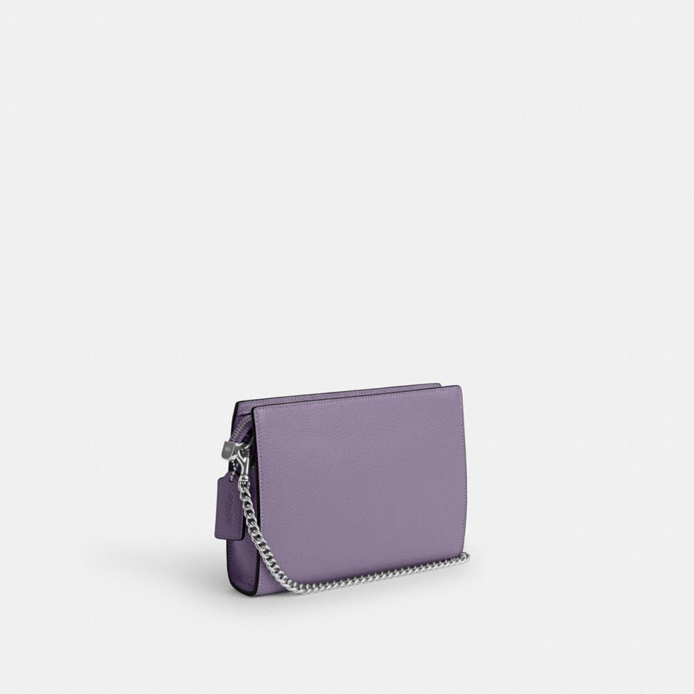 COACH®,SLIM CROSSBODY,Pebbled Leather,Mini,Silver/Light Violet,Angle View