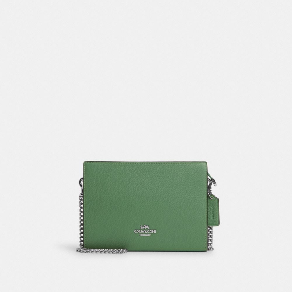 COACH®,SLIM CROSSBODY,Pebbled Leather,Mini,Silver/Soft Green,Front View