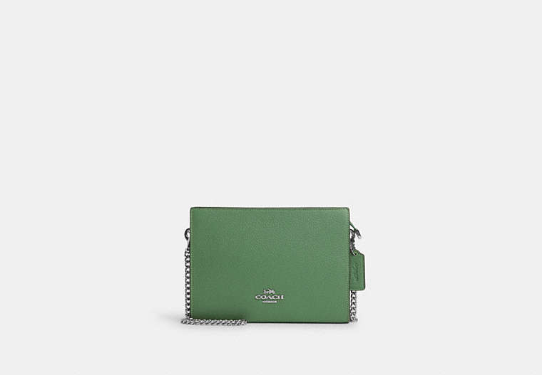 COACH®,SLIM CROSSBODY,Leather,Mini,Silver/Soft Green,Front View