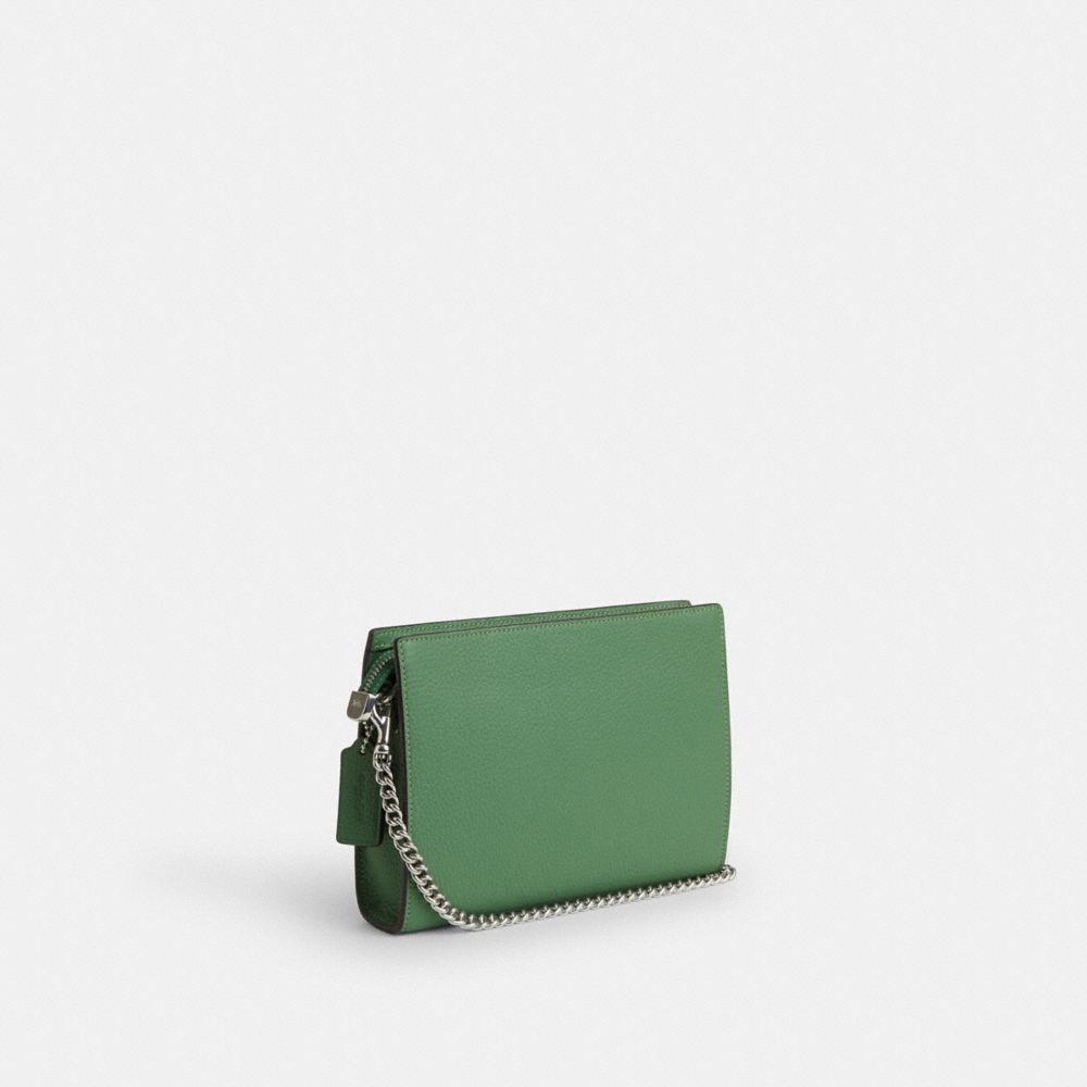 COACH®,SLIM CROSSBODY,Pebbled Leather,Mini,Silver/Soft Green,Angle View