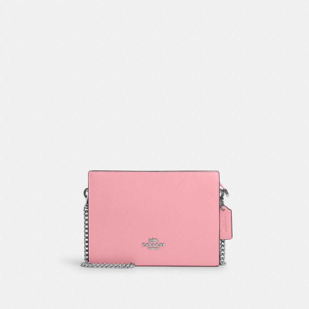 COACH®,SLIM CROSSBODY,Leather,Mini,Silver/Flower Pink,Front View