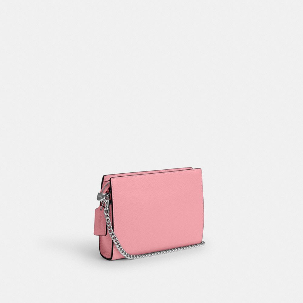COACH®,SLIM CROSSBODY,Pebbled Leather,Mini,Silver/Flower Pink,Angle View