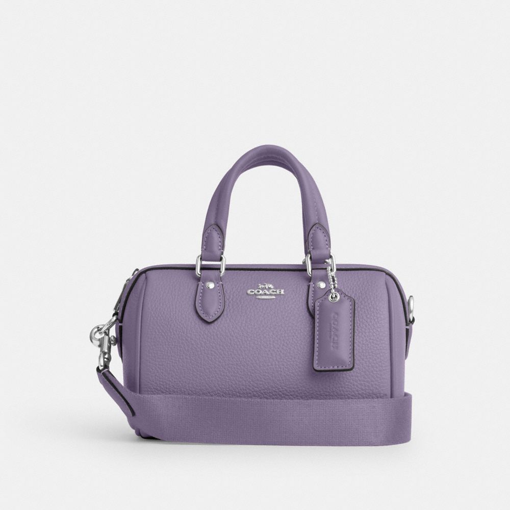 COACH®,MINI ROWAN CROSSBODY,Novelty Leather,Small,Silver/Light Violet,Front View image number 0