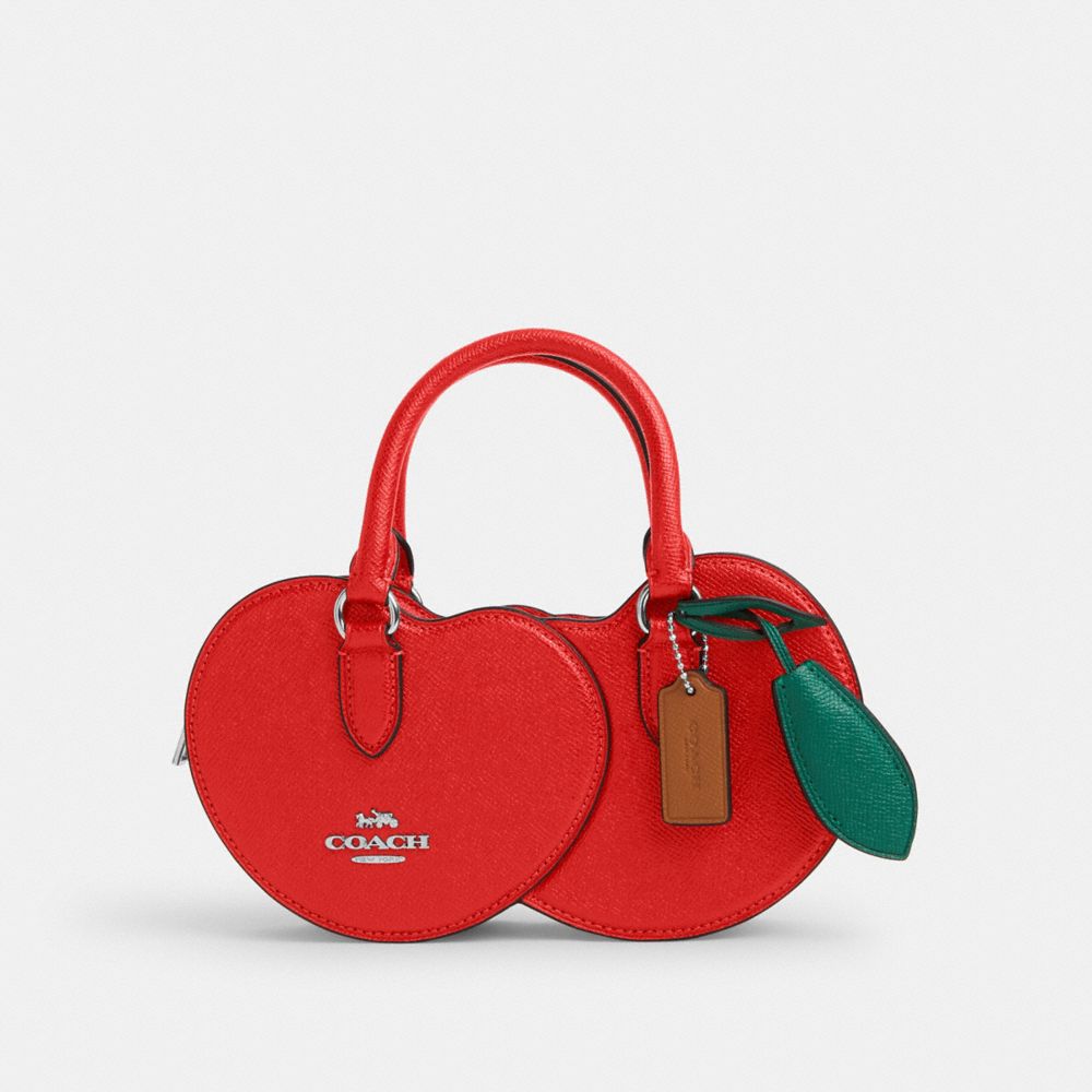 COACH®,CHERRY CROSSBODY,Crossgrain Leather,Mini,Silver/Miami Red,Front View