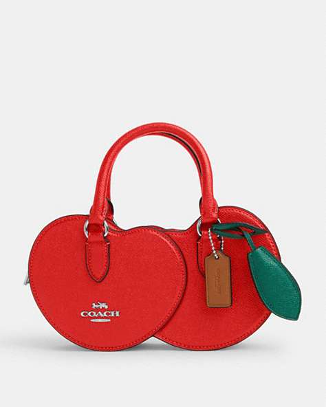 COACH®,CHERRY CROSSBODY,Leather,Silver/Miami Red,Front View