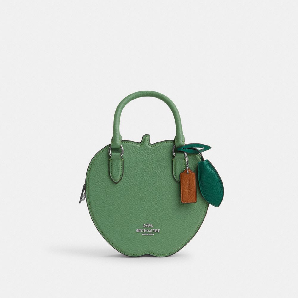 COACH®,APPLE CROSSBODY,Crossgrain Leather,Silver/Soft Green,Front View