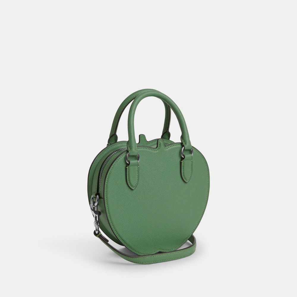 COACH®,APPLE CROSSBODY,Crossgrain Leather,Silver/Soft Green,Angle View