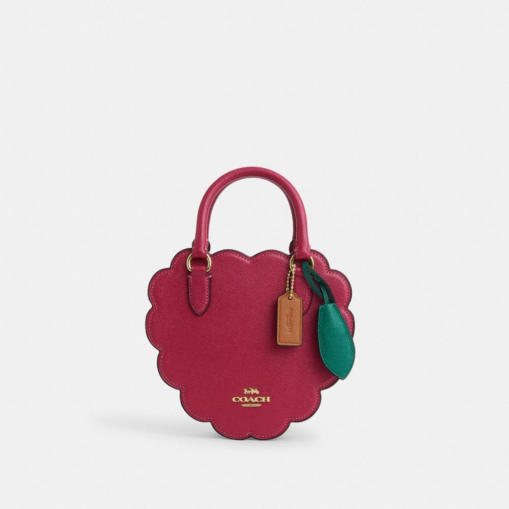 COACH®,RASPBERRY CROSSBODY,Leather,Gold/Bright Violet,Front View