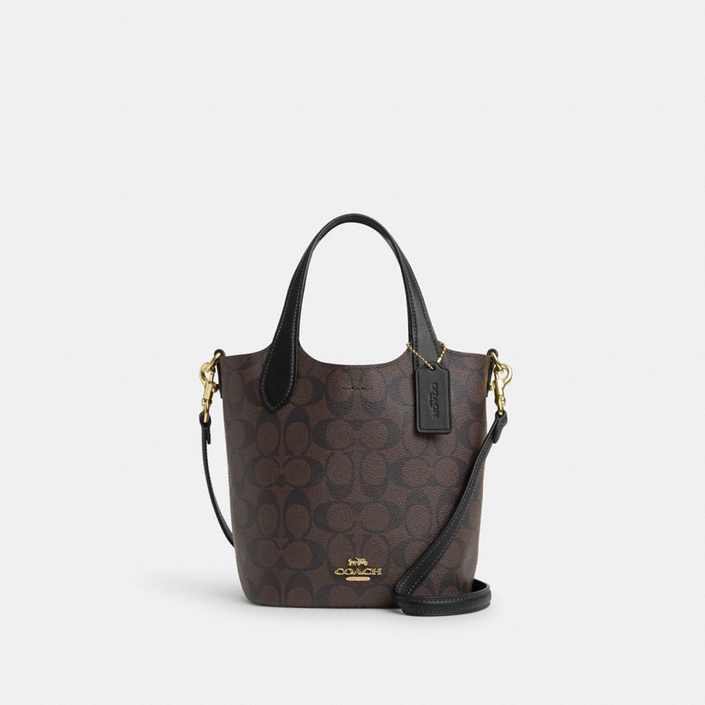 COACH®,HANNA BUCKET BAG IN SIGNATURE CANVAS,Signature Canvas,Medium,Gold/Brown Black,Front View