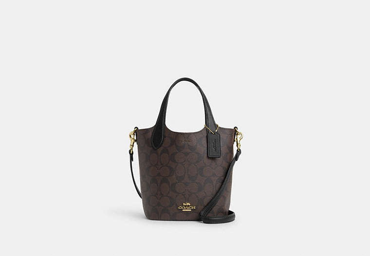 COACH®,HANNA BUCKET BAG IN SIGNATURE CANVAS,pvc,Medium,Gold/Brown Black,Front View
