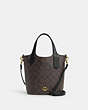 COACH®,HANNA BUCKET BAG IN SIGNATURE CANVAS,pvc,Medium,Gold/Brown Black,Front View