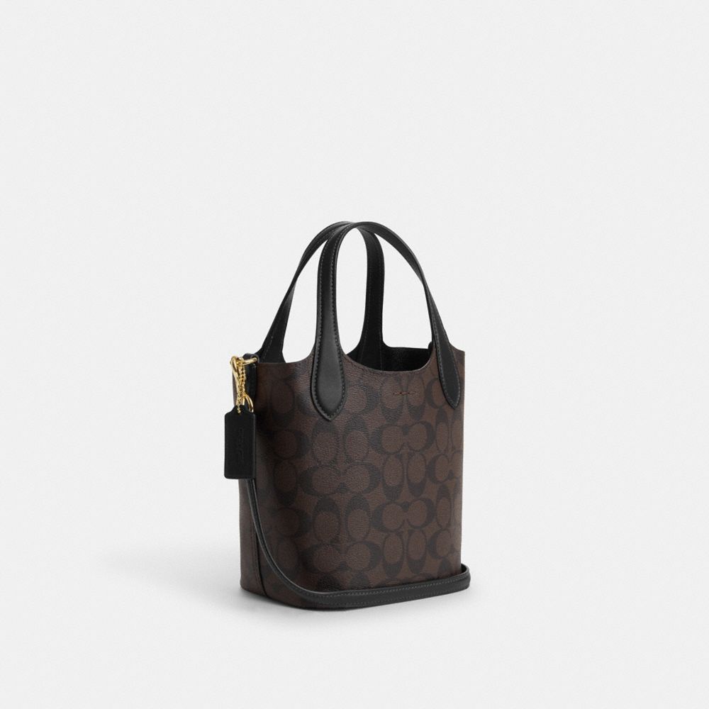 COACH®,Hanna Bucket Bag In Signature Canvas,Leather,Bucket,Logo,Casual,Brown,Angle View