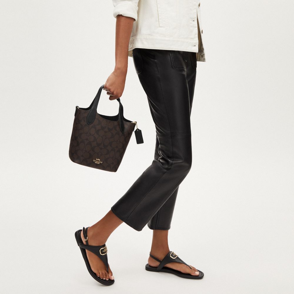 COACH®,Hanna Bucket Bag In Signature Canvas,Leather,Bucket,Logo,Casual,Brown,Detail View