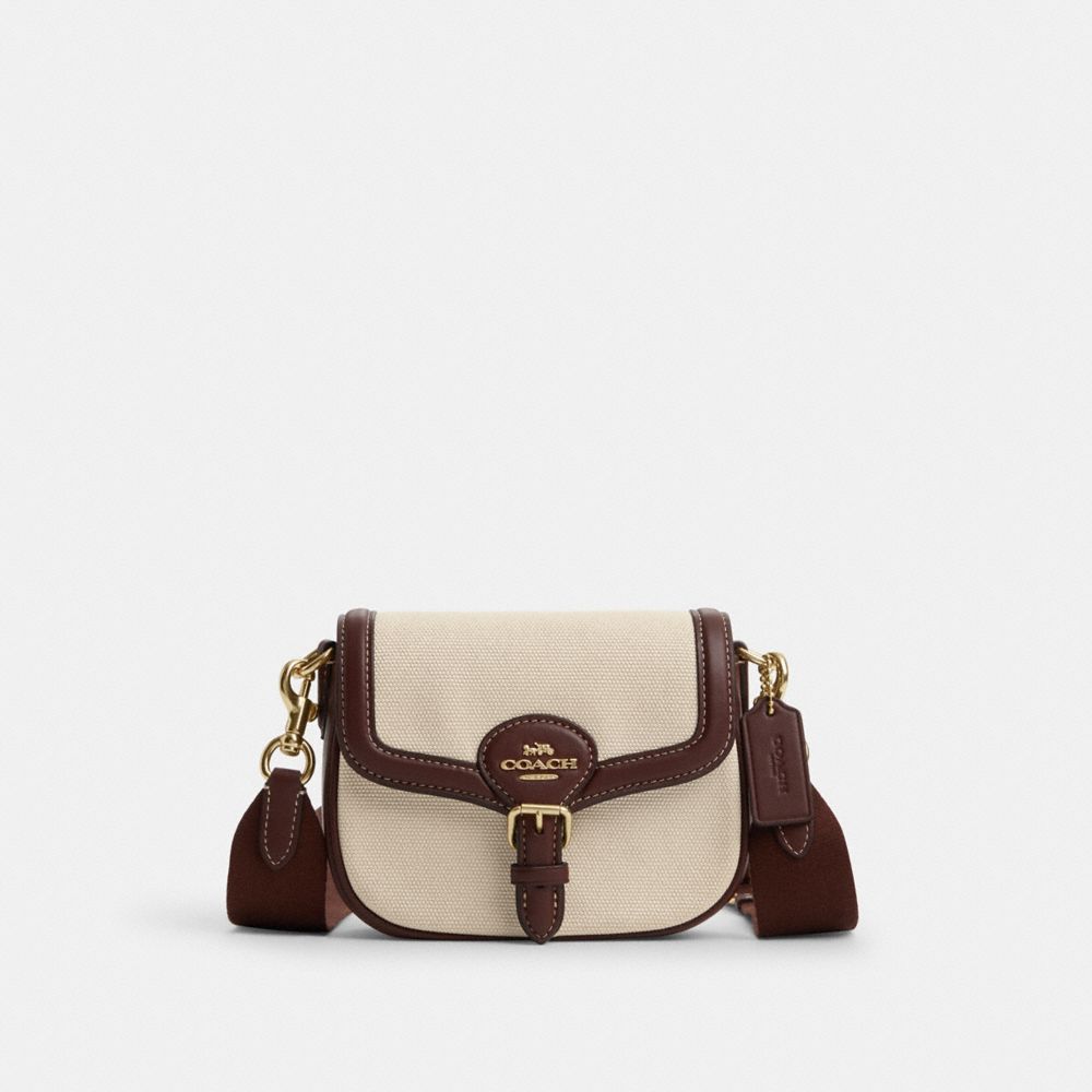 COACH®,AMELIA SMALL SADDLE BAG,cotton,Mini,Gold/Natural Multi,Front View