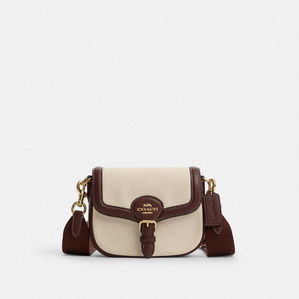 COACH®,AMELIA SMALL SADDLE BAG,Canvas,Mini,Gold/Natural Multi,Front View