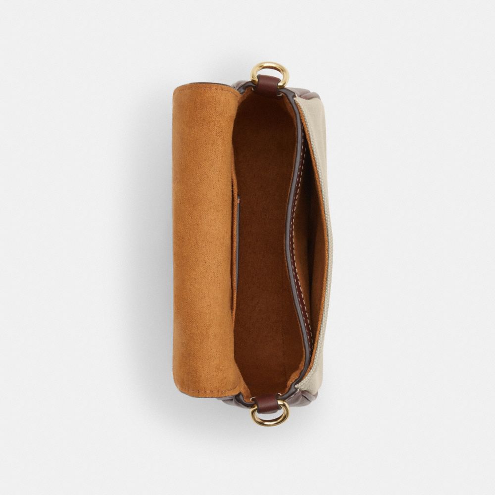 COACH®,Amelia Small Saddle Bag,Canvas,Leather,Cotton,Saddle Bag,Piping,Logo,Gold Metal,Casual,Cream,Inside View,Top View