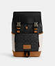 COACH®,TRACK BACKPACK IN COLORBLOCK SIGNATURE CANVAS,pvc,X-Large,Black Antique Nickel/Charcoal/Chalk/Light Saddle,Front View