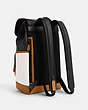 COACH®,TRACK BACKPACK IN COLORBLOCK SIGNATURE CANVAS,pvc,X-Large,Black Antique Nickel/Charcoal/Chalk/Light Saddle,Angle View