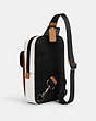 COACH®,TRACK PACK IN COLORBLOCK SIGNATURE CANVAS,pvc,Medium,Black Antique Nickel/Charcoal/Chalk/Light Saddle,Angle View