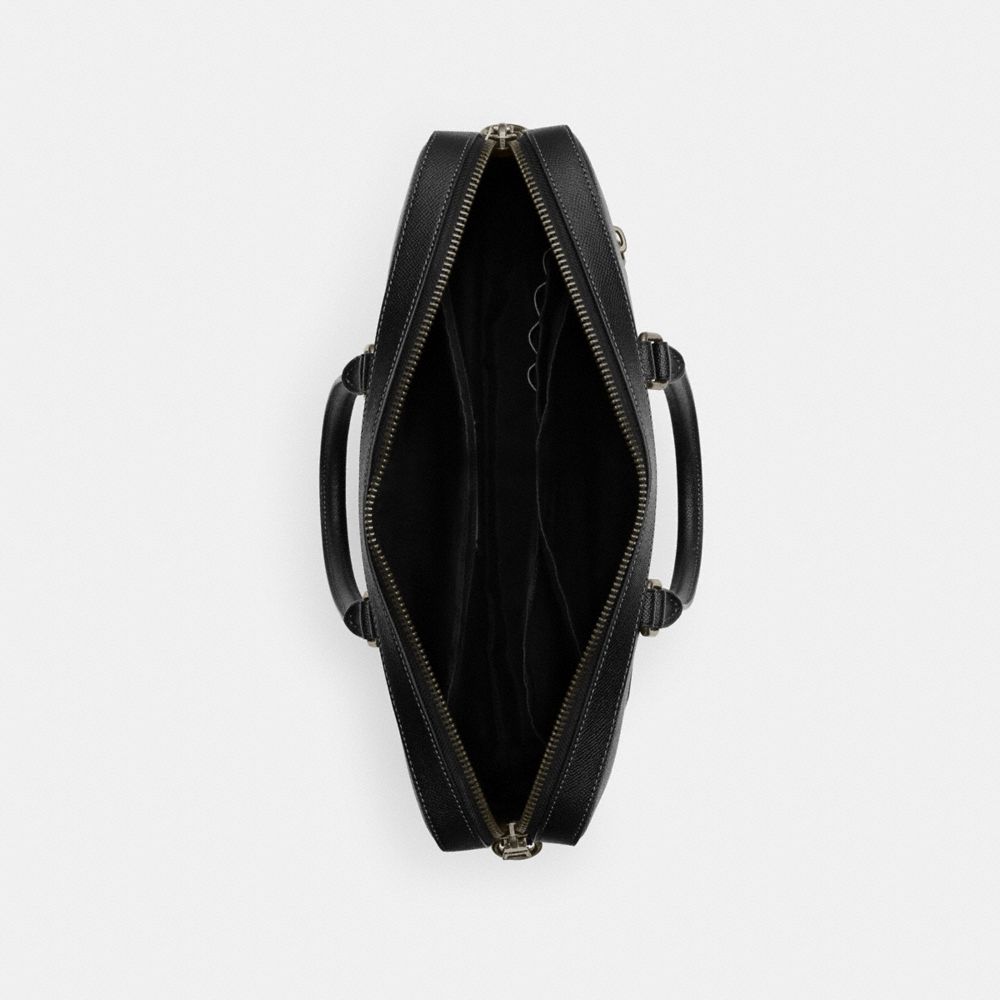 COACH®,ETHAN SLIM BRIEF,Crossgrain Leather,Medium,Gunmetal/Black,Inside View,Top View