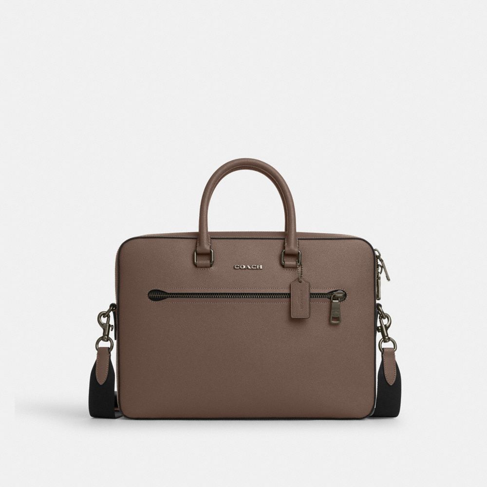 COACH®,ETHAN SLIM BRIEF,Crossgrain Leather,Medium,Qb/Dark Stone,Front View image number 0