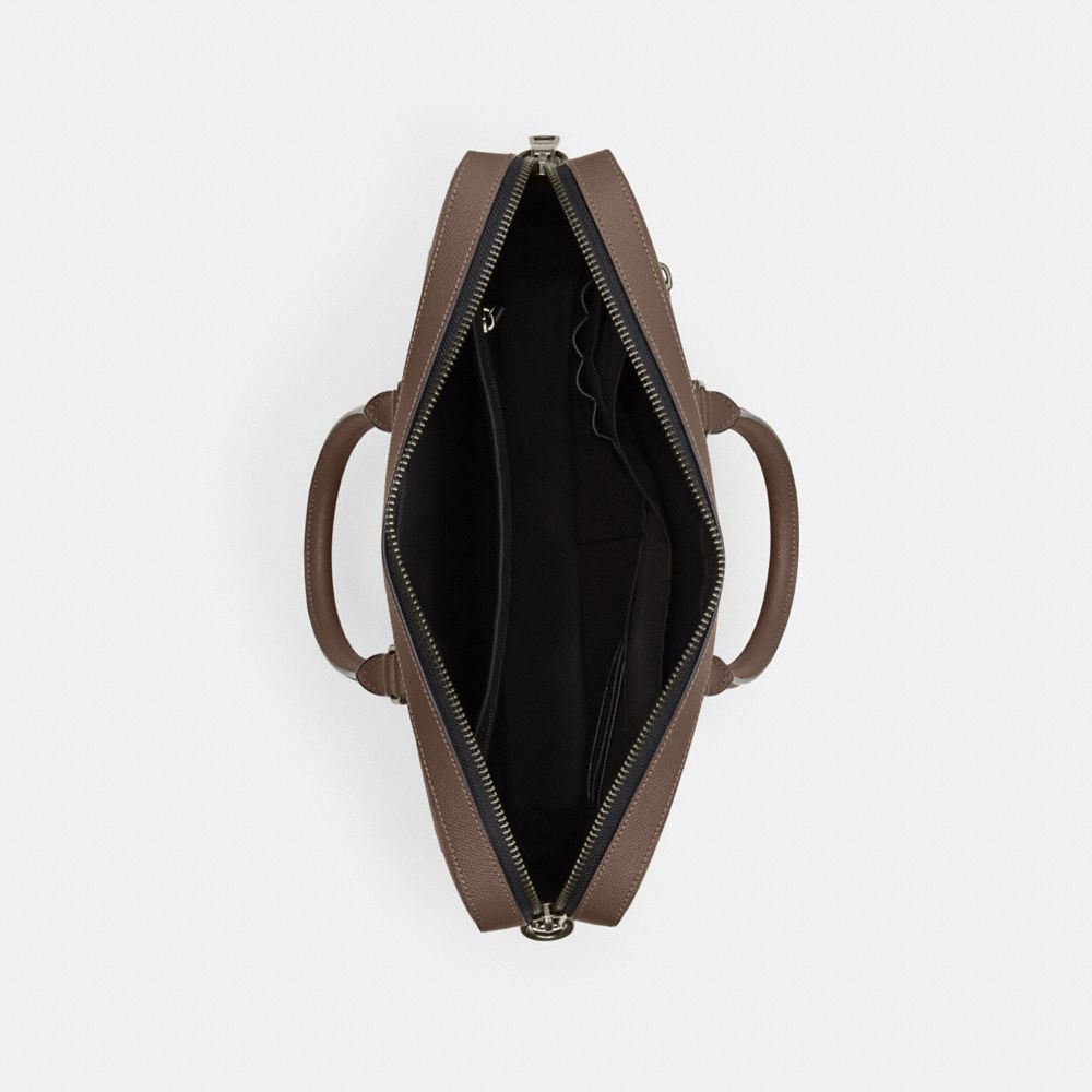 COACH®,Ethan Slim Brief,Leather,Briefcase,Logo,Work,Brown,Inside View,Top View