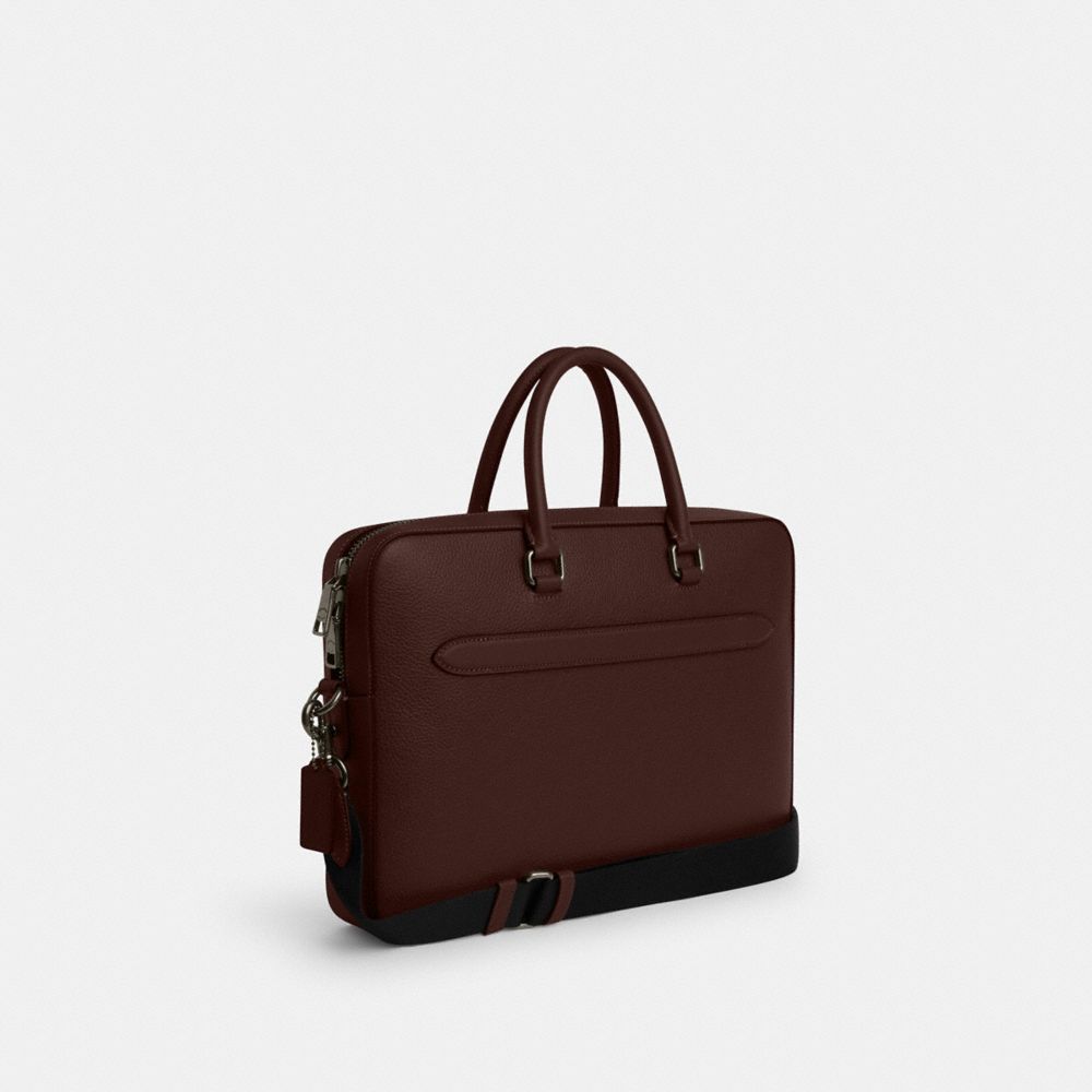 COACH®,Ethan Slim Brief,Calfskin Leather,Leather,Briefcase,Pen Holder,Suitcase Sleeve,Work,Brown,Angle View