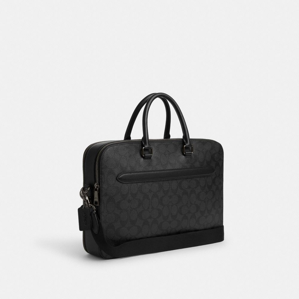 COACH®,ETHAN BRIEF IN SIGNATURE CANVAS,pvc,Medium,Gunmetal/Black/Black,Angle View