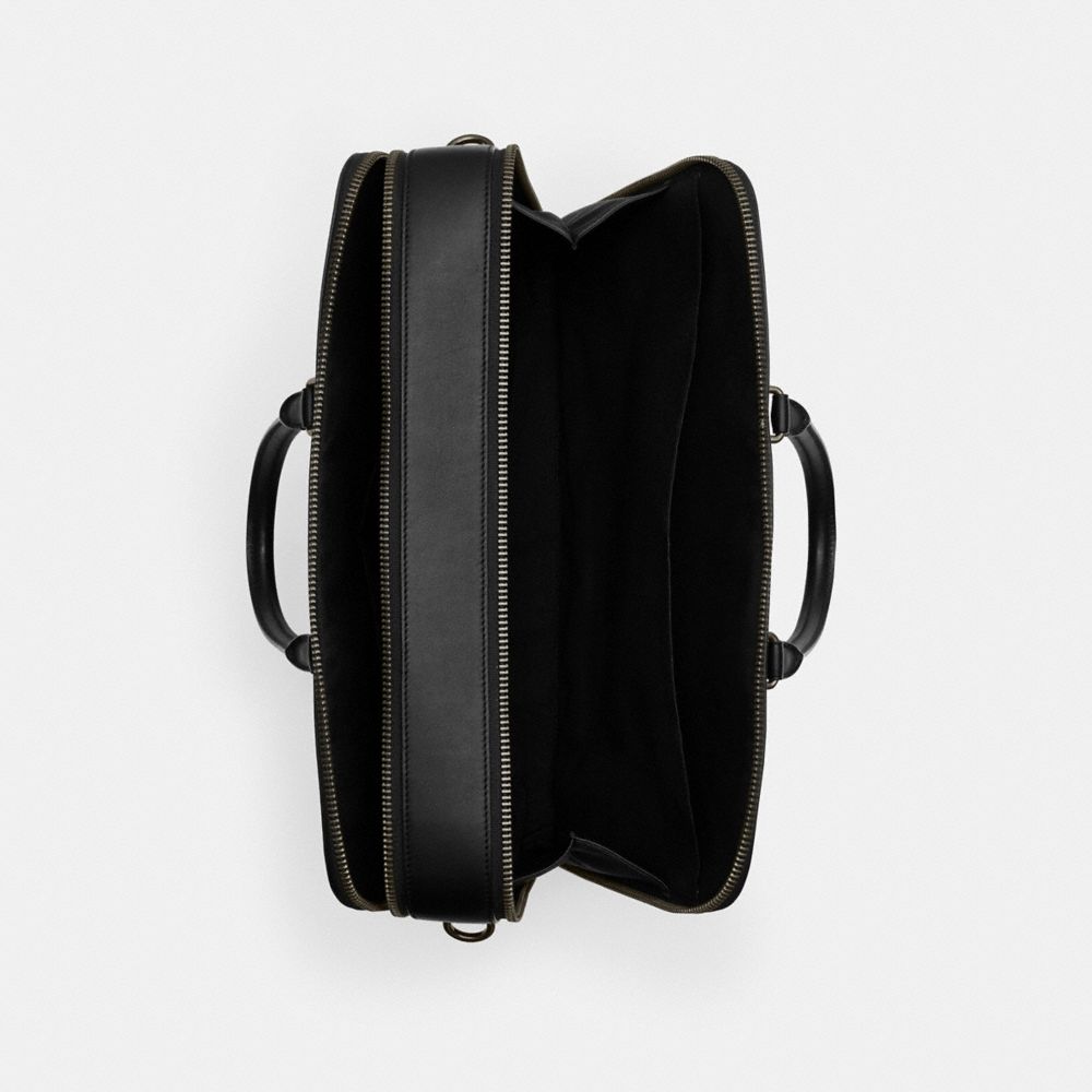 COACH®,Ethan Brief In Signature Canvas,Calfskin Leather,Canvas,Briefcase,Logo,Pen Holder,Work,Black,Inside View,Top View