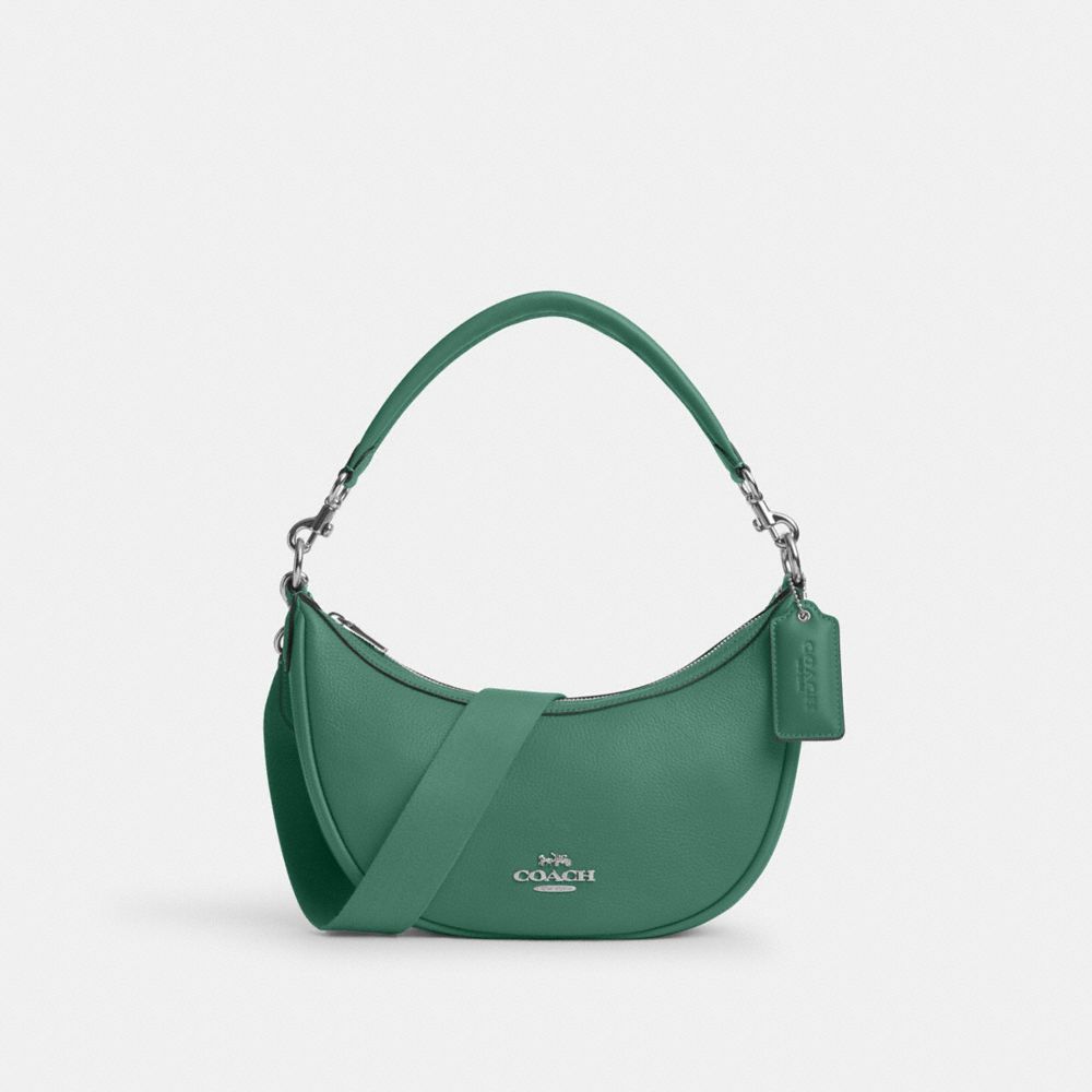 COACH®,ARIA SHOULDER BAG,Novelty Leather,Medium,Silver/Bright Green,Front View