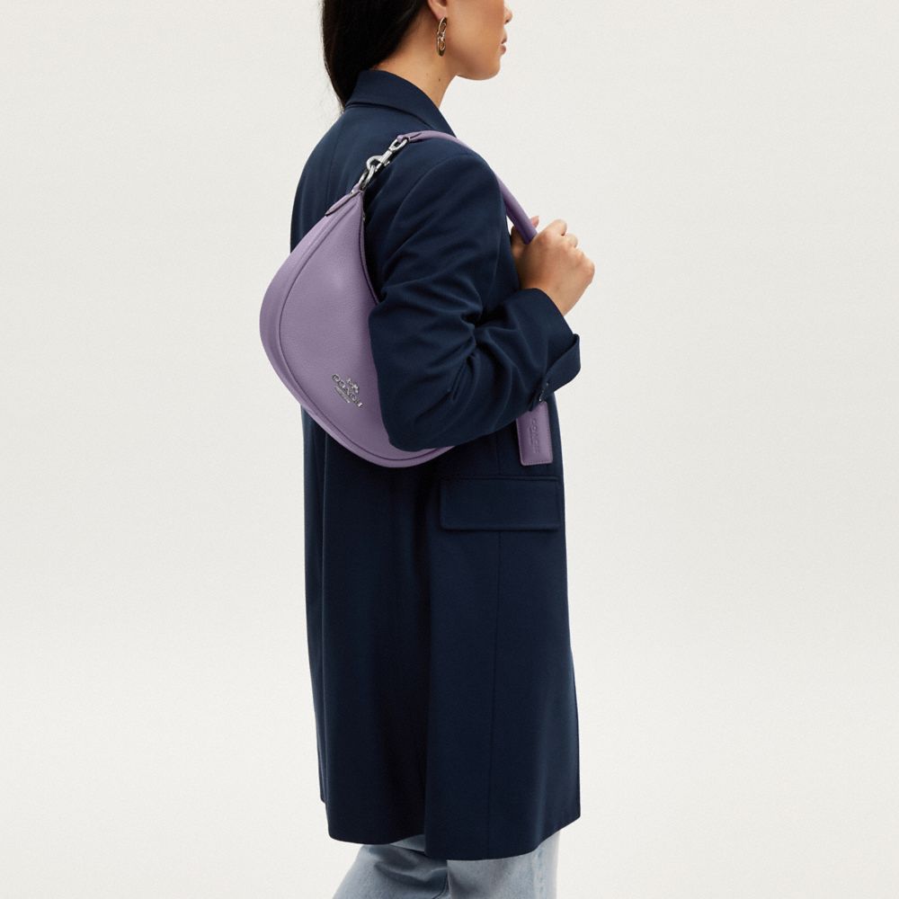 COACH®,Aria Shoulder Bag,Leather,Shoulder Bag,Logo,Metal,Embossed,Day Party,Purple,Detail View